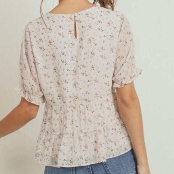 Paper Crane | White & Pink Floral Peplum Top - Picture 5 of 9